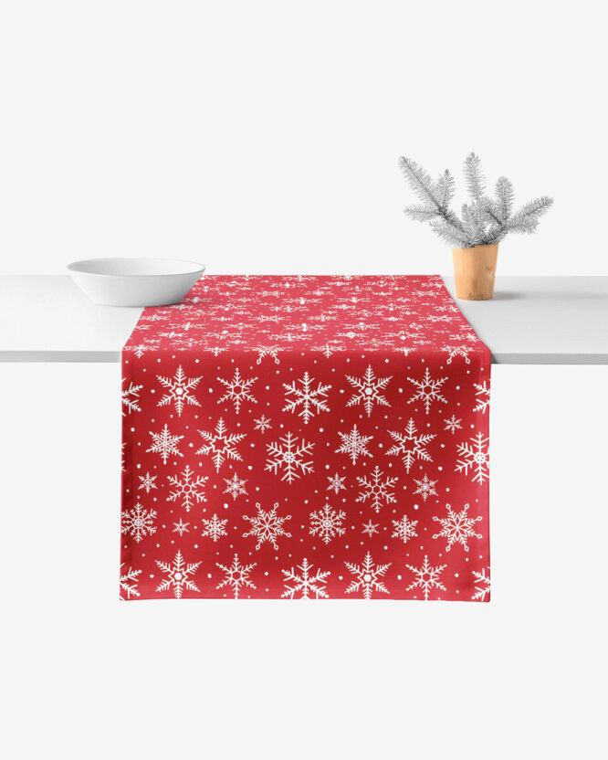 Weihnachtlicher Tischläufer Valencia - Weiße Flocken auf Rot