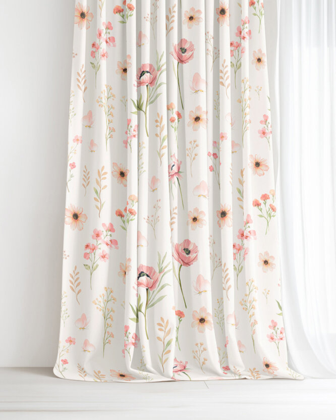 Dekorativer Vorhang – Rosa Blümchen
