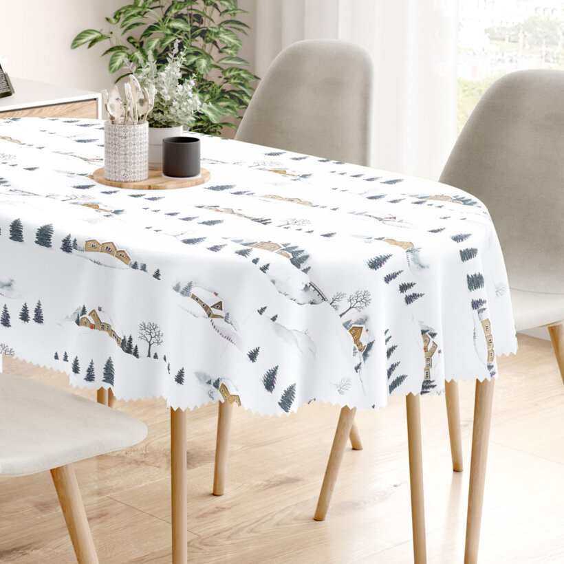 Ovale Weihnachts-Tischdecke Teflon - Winterlandschaft