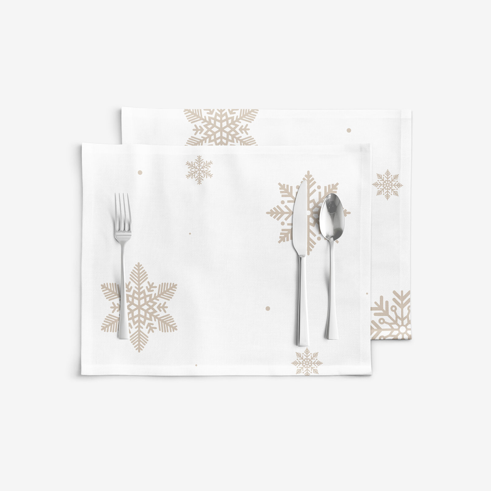 Weihnachtliches Tischset 100% Baumwolle - Schneeflocken auf Weiß - 2 Stück
