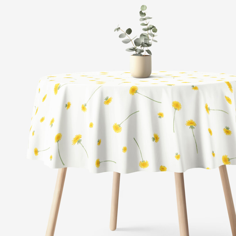 Runde Tischdecke 100% Baumwolle - Löwenzahn