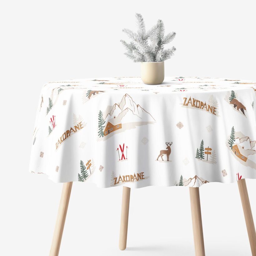 Runde Weihnachts-Tischdecke 100% Baumwolle - Zakopane