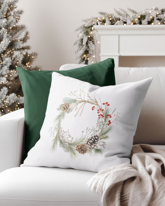 Weihnachtlicher dekorativer Kissenbezug - Tannenzweigkranz