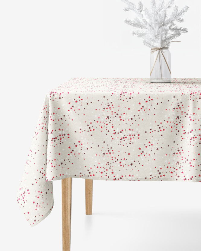 Weihnachtliche eckige Tischdecke Valencia - Sterne auf Naturfarbe
