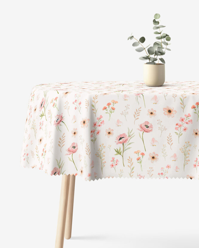 Ovale Tischdecke Teflon - Rosa Blümchen