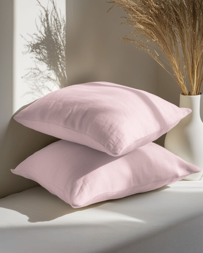 Kissenbezug aus Leinenmischung - puderrosa