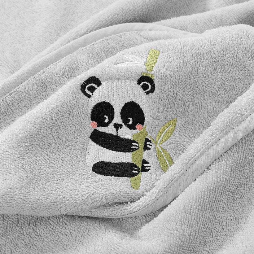 Frottee Babybadetuch mit Kapuze - Panda auf Hellgrau
