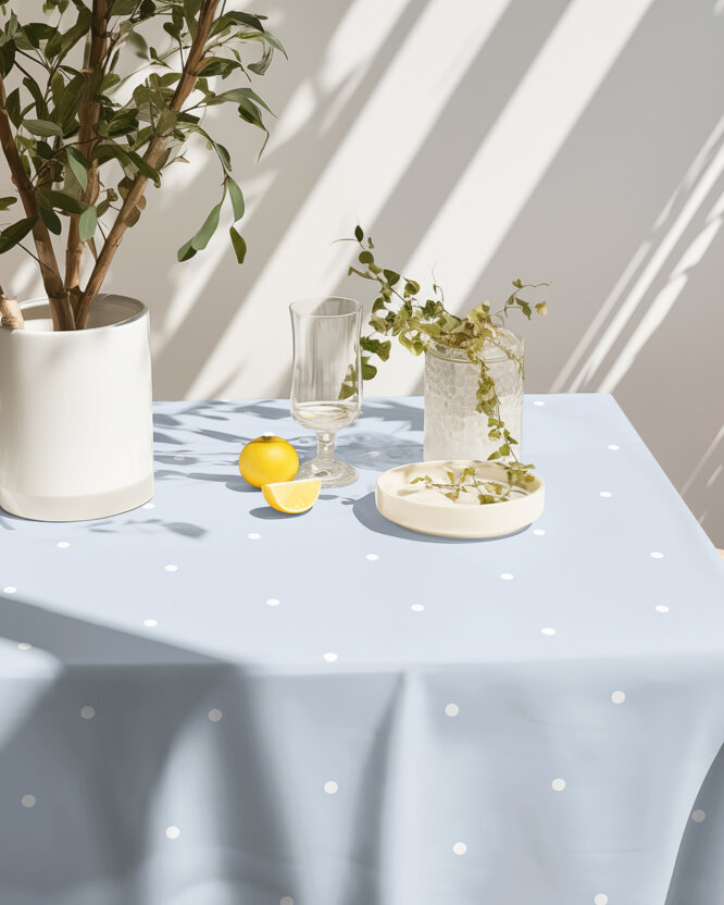 Eckige Tischdecke 100% Baumwolle - Pünktchen auf Himmelblau