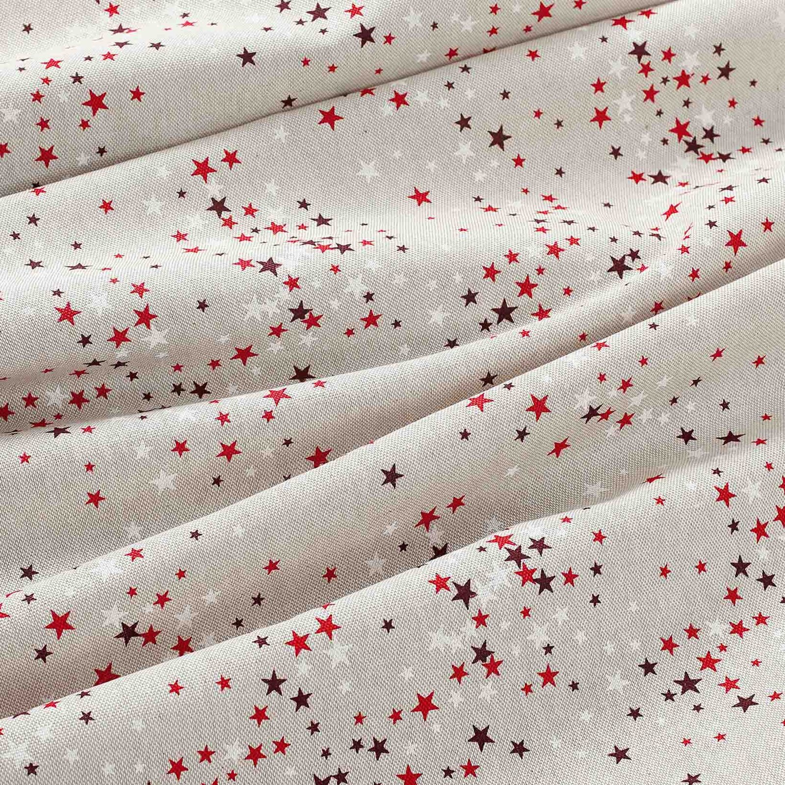 Weihnachtliche eckige Tischdecke Valencia - Sterne auf Naturfarbe