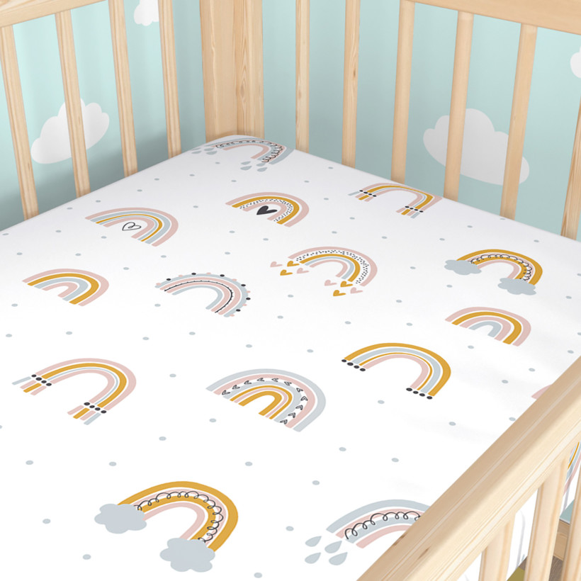 Spannbetttuch aus Baumwolle für Babybetten - gemalte Regenbögen