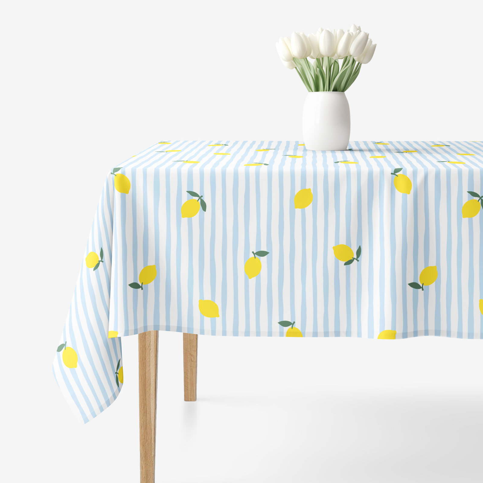 Eckige Tischdecke 100% Baumwolle - Frische Zitronen mit Streifen