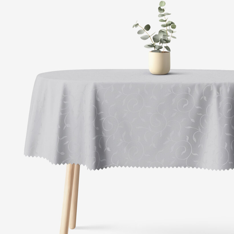 Ovale festliche Teflon-Tischdecke - grau mit großen Ornamenten