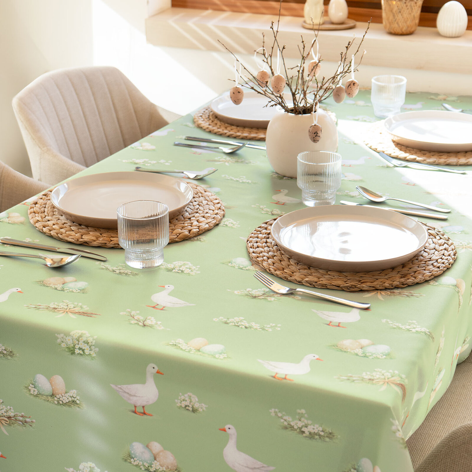 Ostern Eckige Teflon-Tischdecke - Gänse und Ostereier
