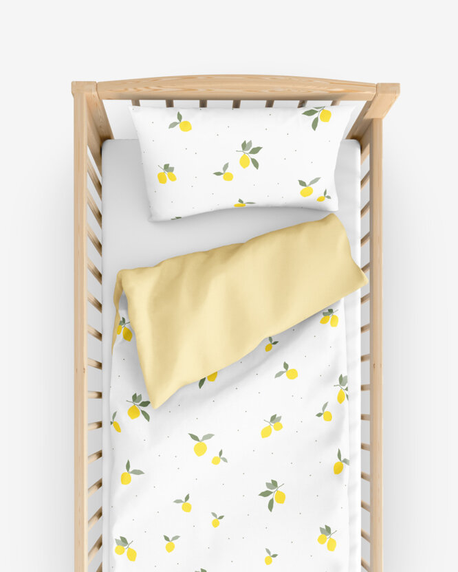 Bettwäsche für Babybetten aus Baumwolle Duo - Zitronen mit Bananenfarbe