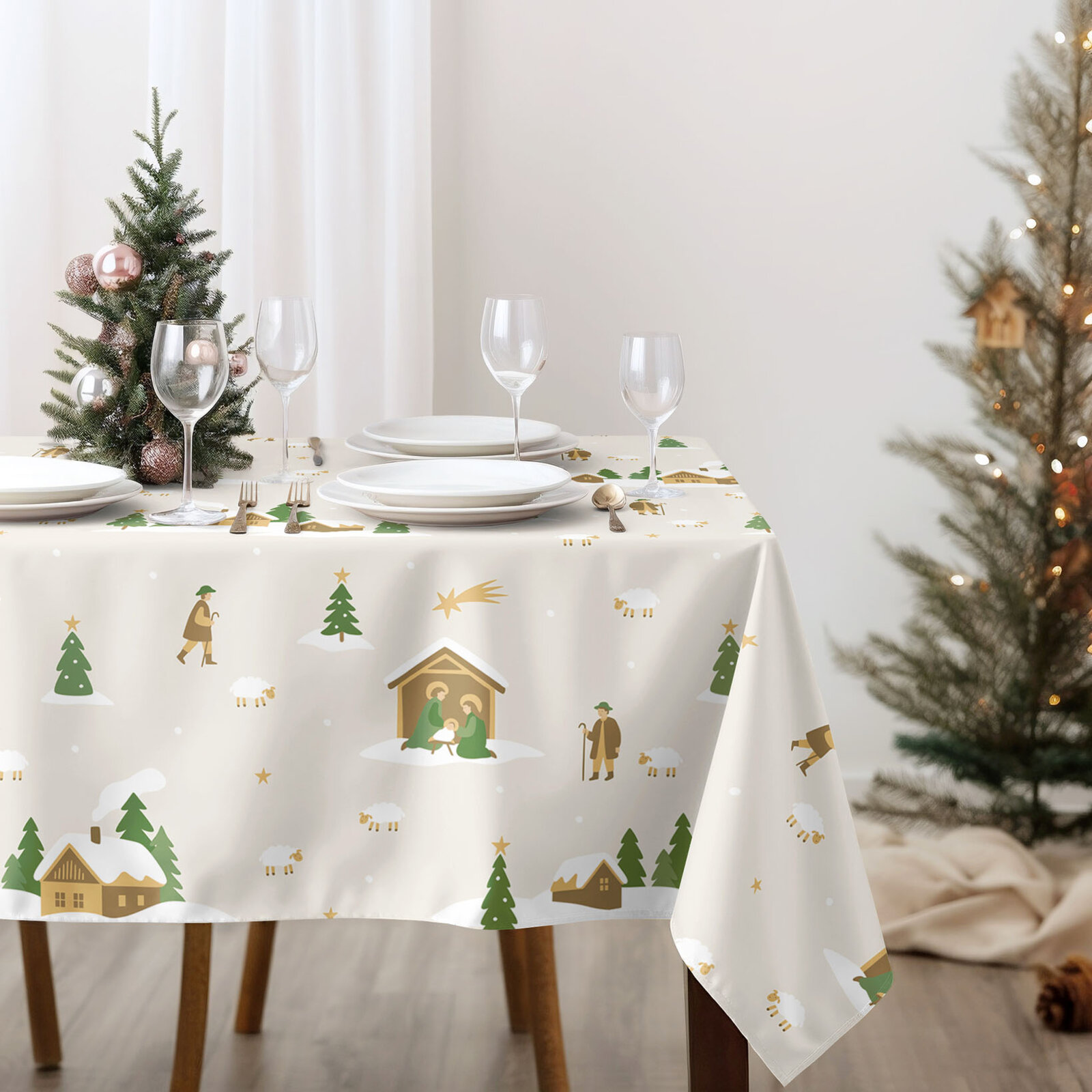 Eckige weihnachtliche Tischdecke 100% Baumwolle - Weihnachtslieder