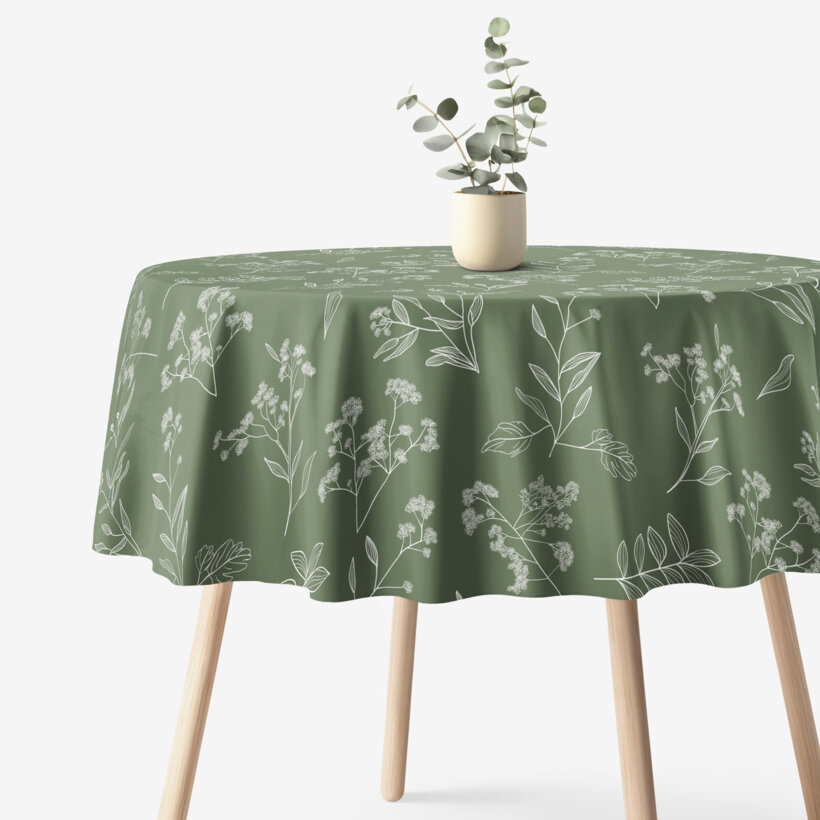 Runde Tischdecke 100% Baumwolle - Kräuterblätter