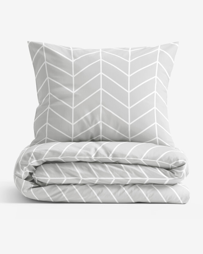Bettwäsche aus Baumwolle - Weißer Zickzack auf Grau