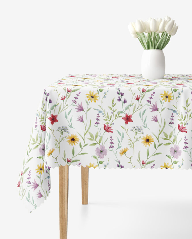 Eckige Tischdecke Teflon - bunte Frühlingsblumen