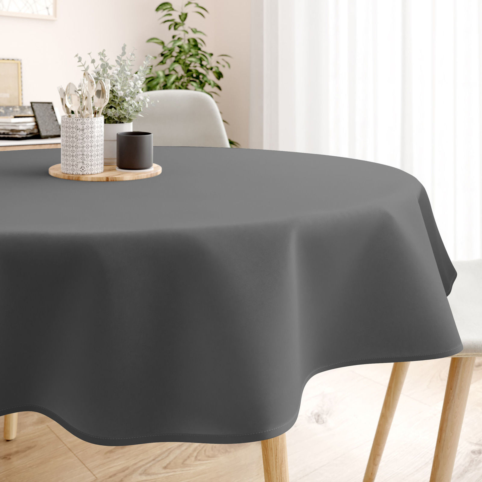 Runde Tischdecke 100% Baumwolle - dunkelgrau