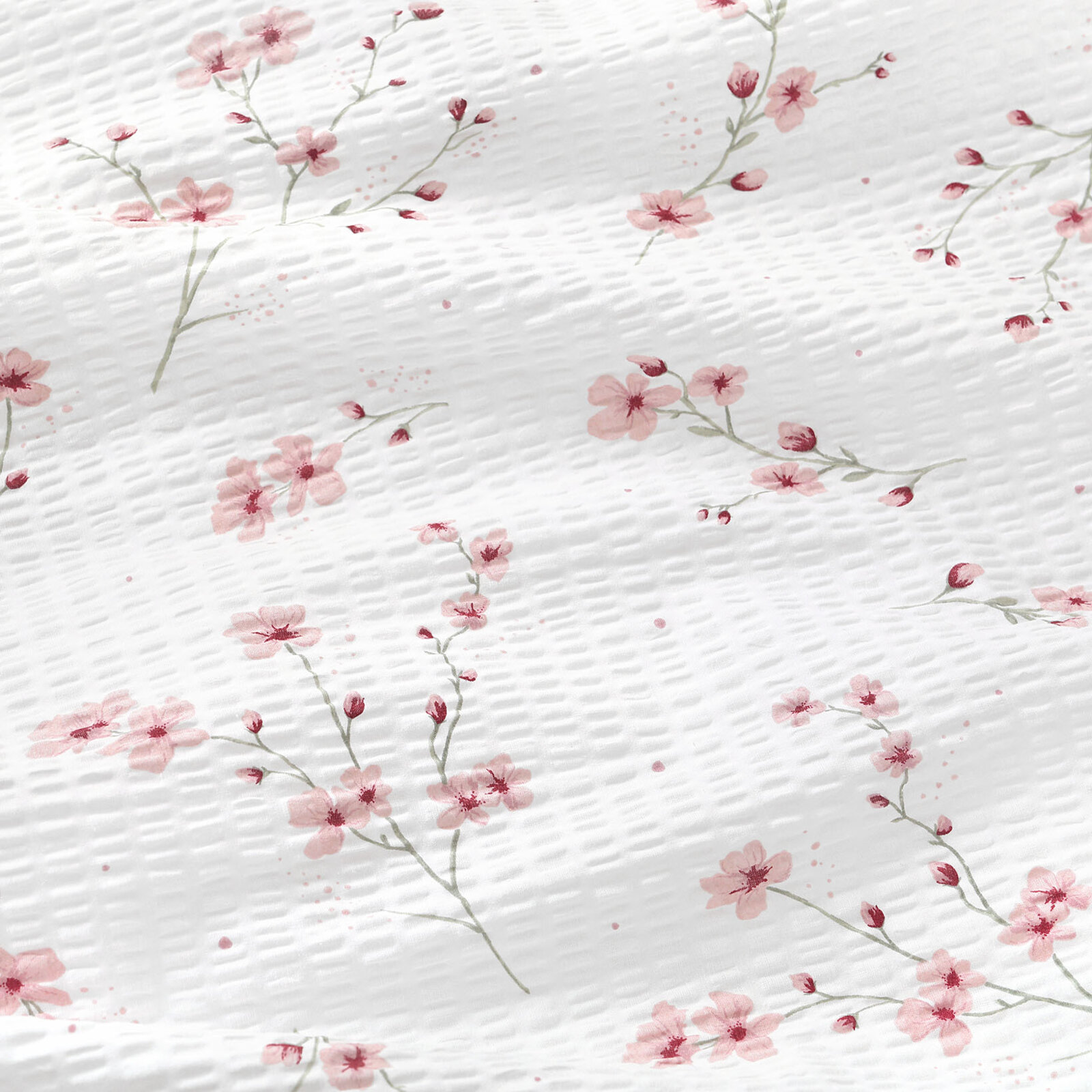 Seersucker Bettwäsche Duo - Blühende Sakura-Kirschbäume mit Puderrosa