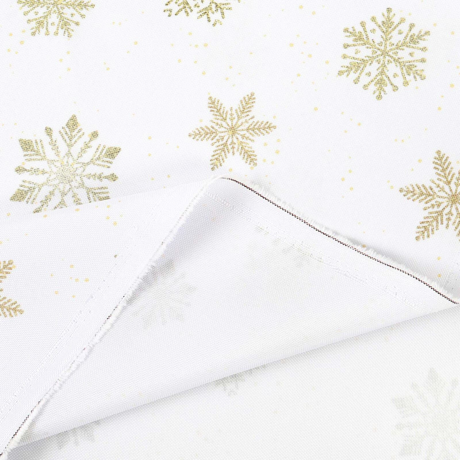 Weihnachtlicher Teflonstoff für Tischdecken – Goldene Schneeflocken
