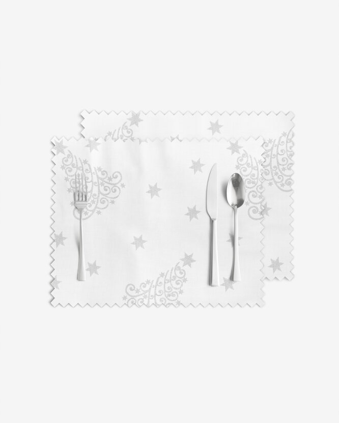 Weihnachtliches Tischset Teflon - Silberne Tannenbäume und Sterne - 2 Stück