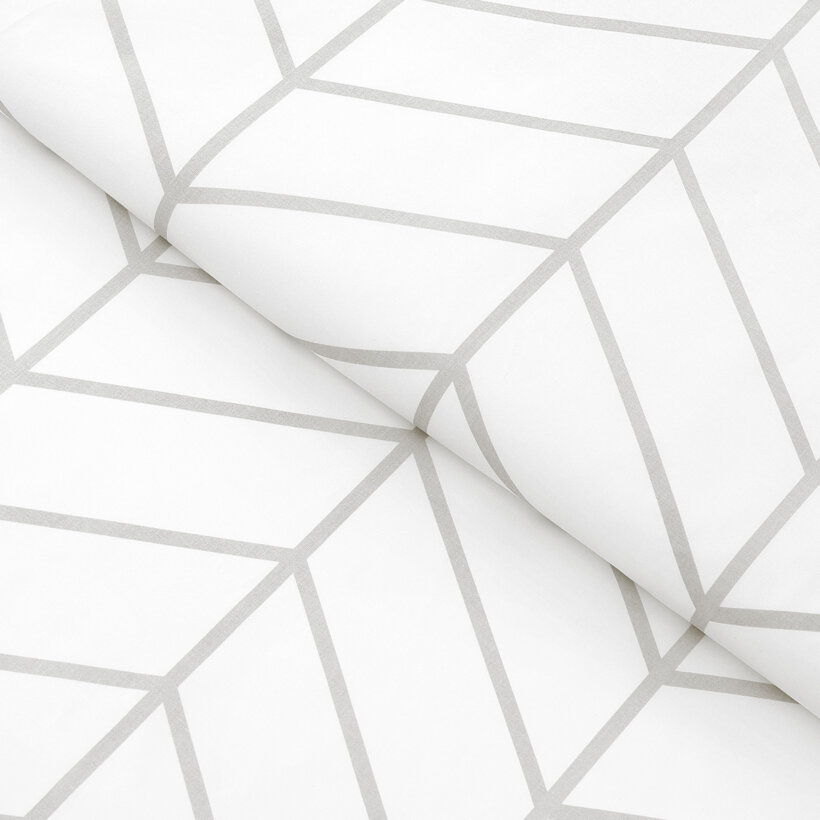 Baumwollstoff - Grauer Zickzack auf Weiß