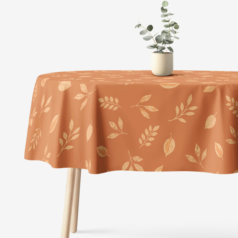 Ovale Tischdecke aus 100% Baumwolle - Orange Herbstblätter