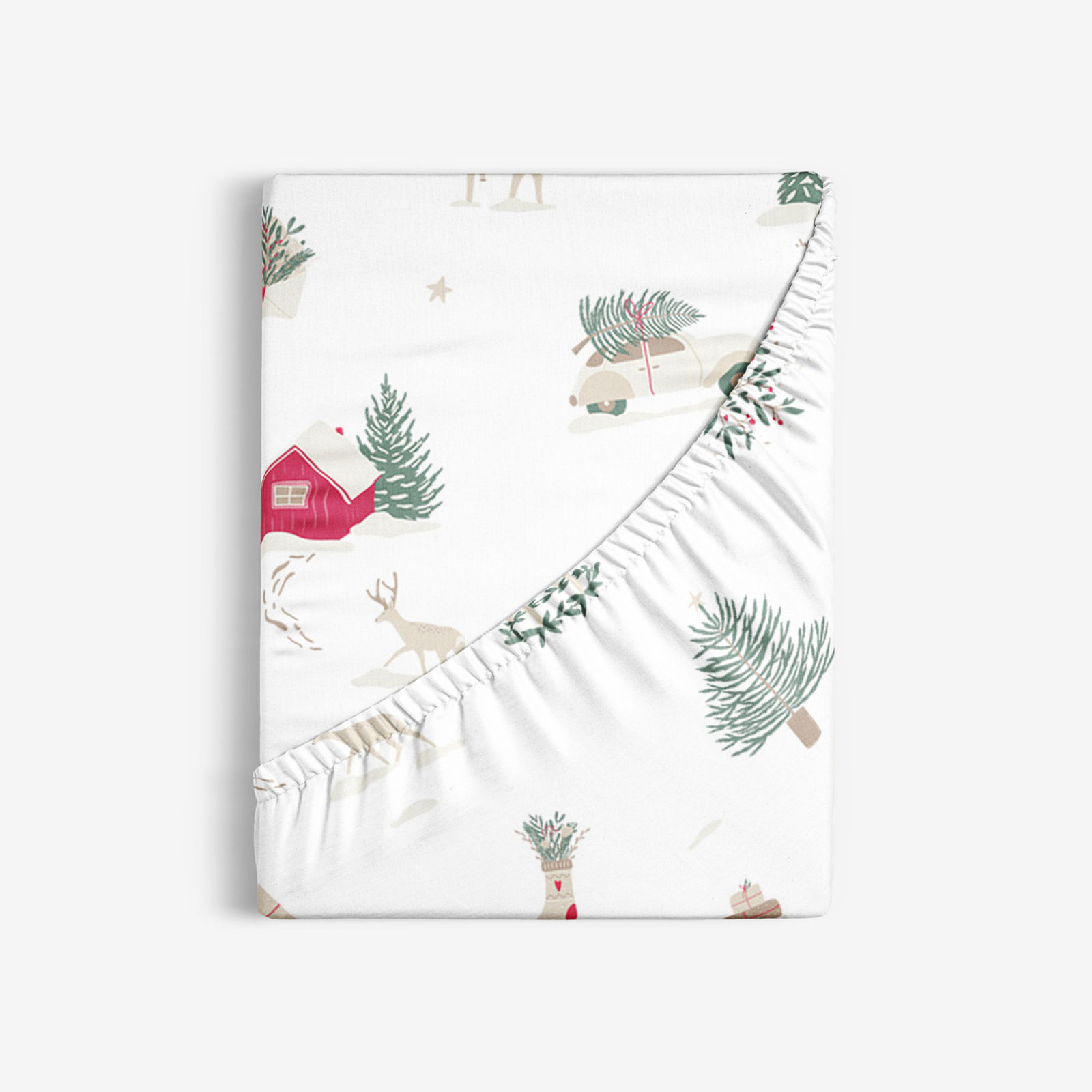 Weihnachtliches Spannbettlaken aus Baumwolle - Traditionelle Weihnachten