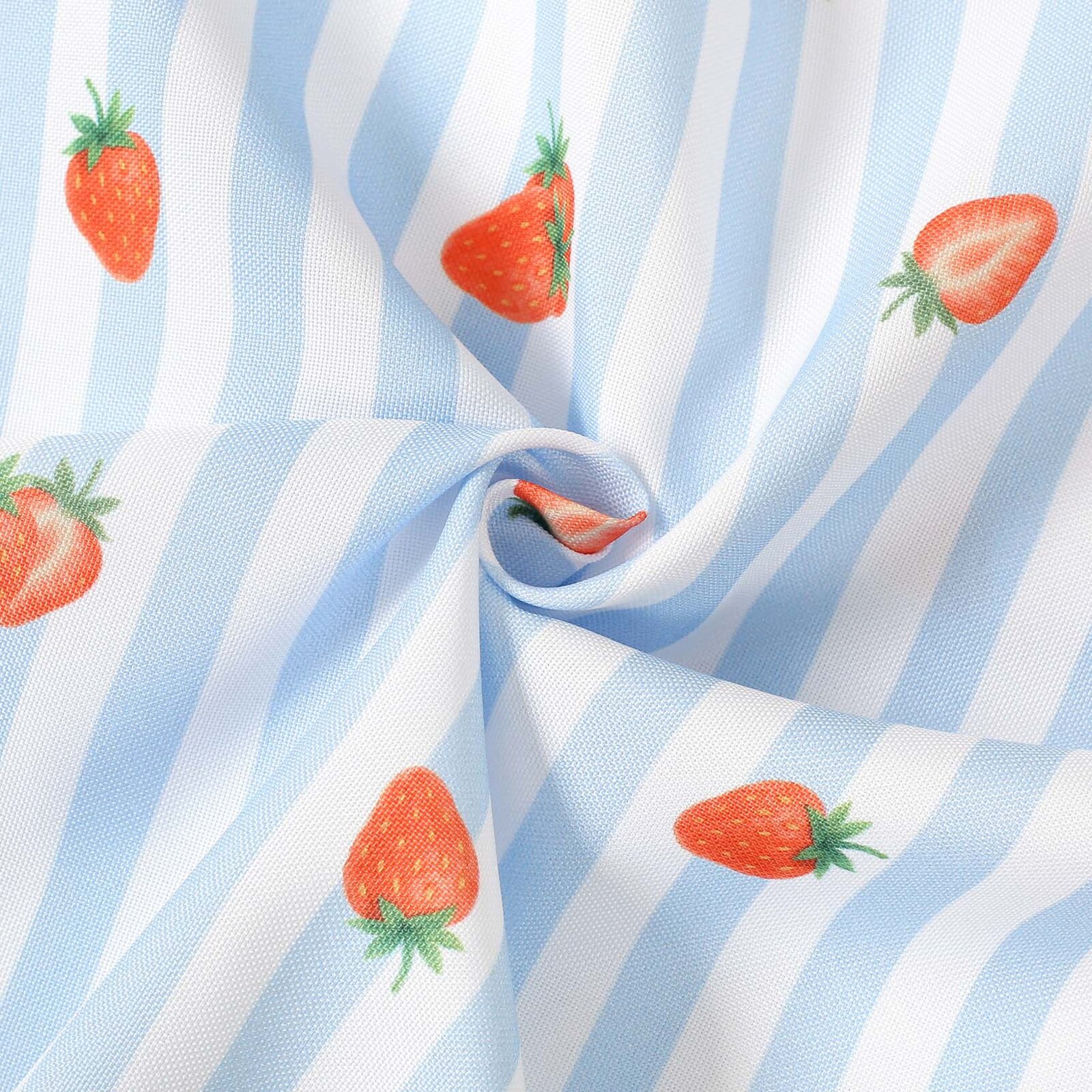 Teflonstoff für Tischdecken - blaue Streifen mit Erdbeeren