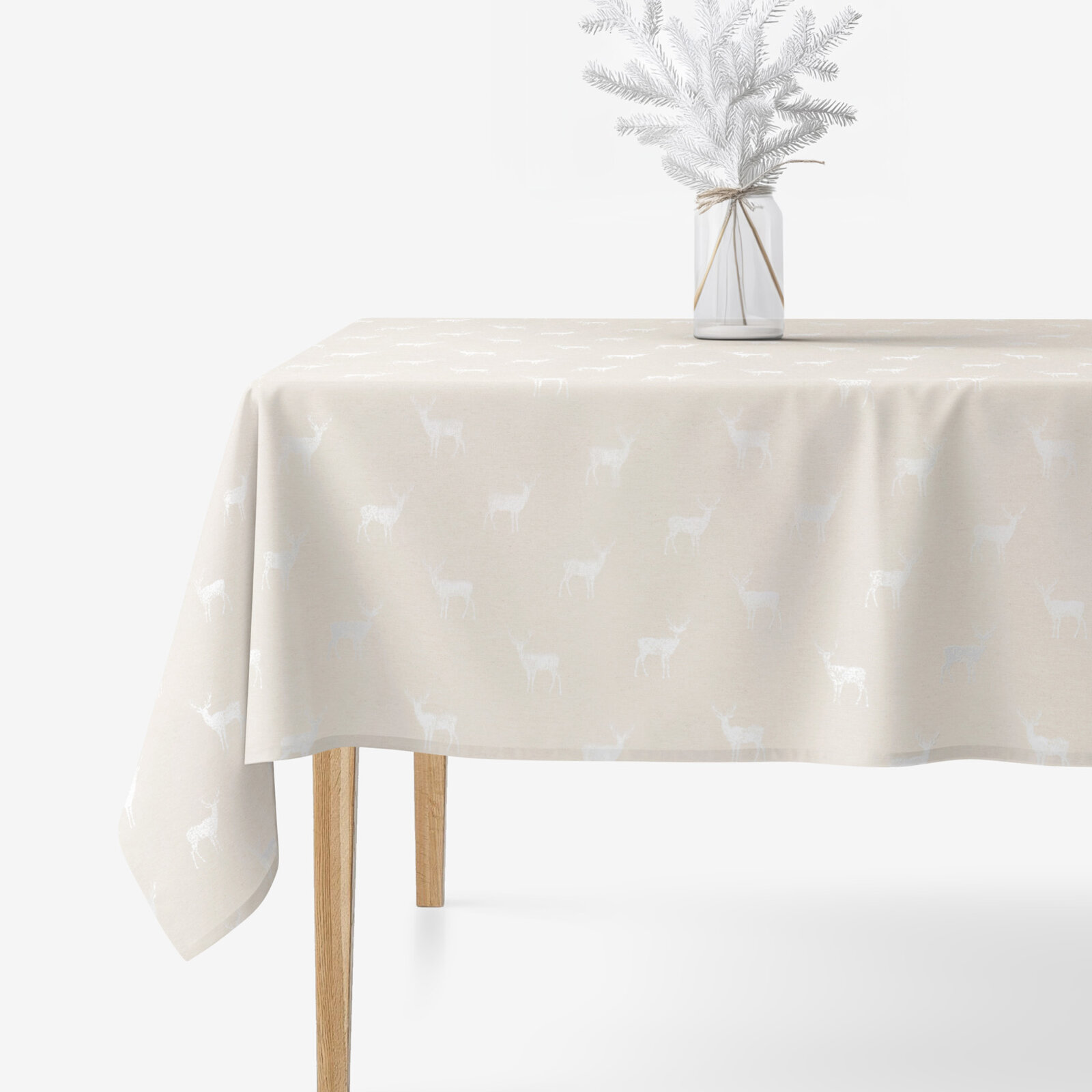 Weihnachtliche eckige Tischdecke Natura - Hirsche auf natürlichem
