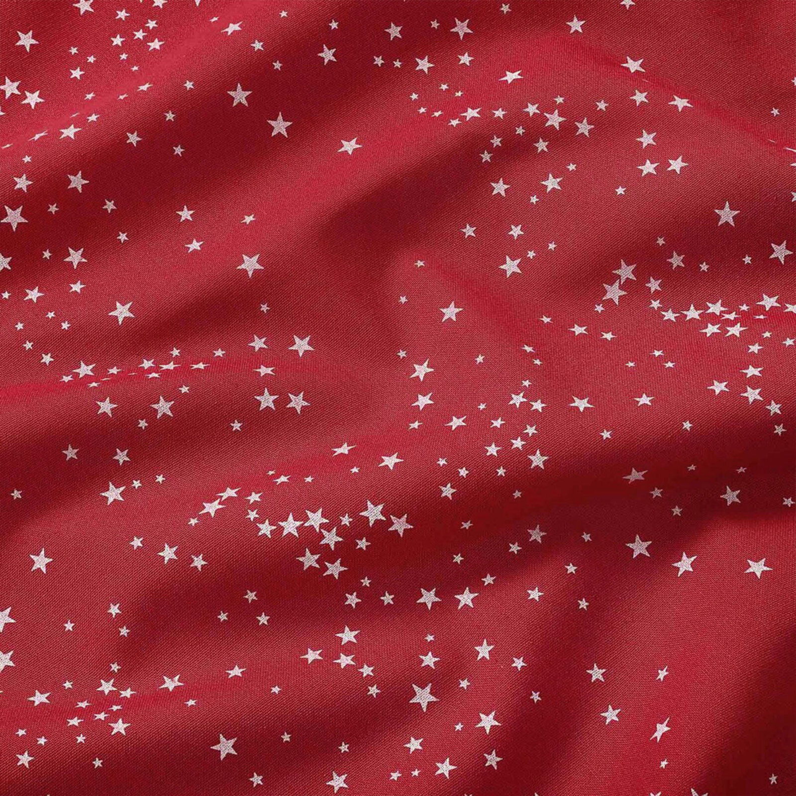 Weihnachtliche eckige Tischdecke Valencia - Sterne auf rotem Hintergrund