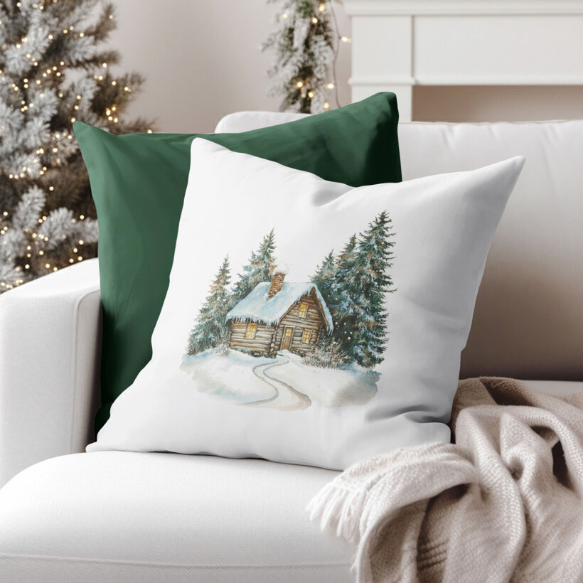 Weihnachtlicher dekorativer Kissenbezug - Winterhäuschen