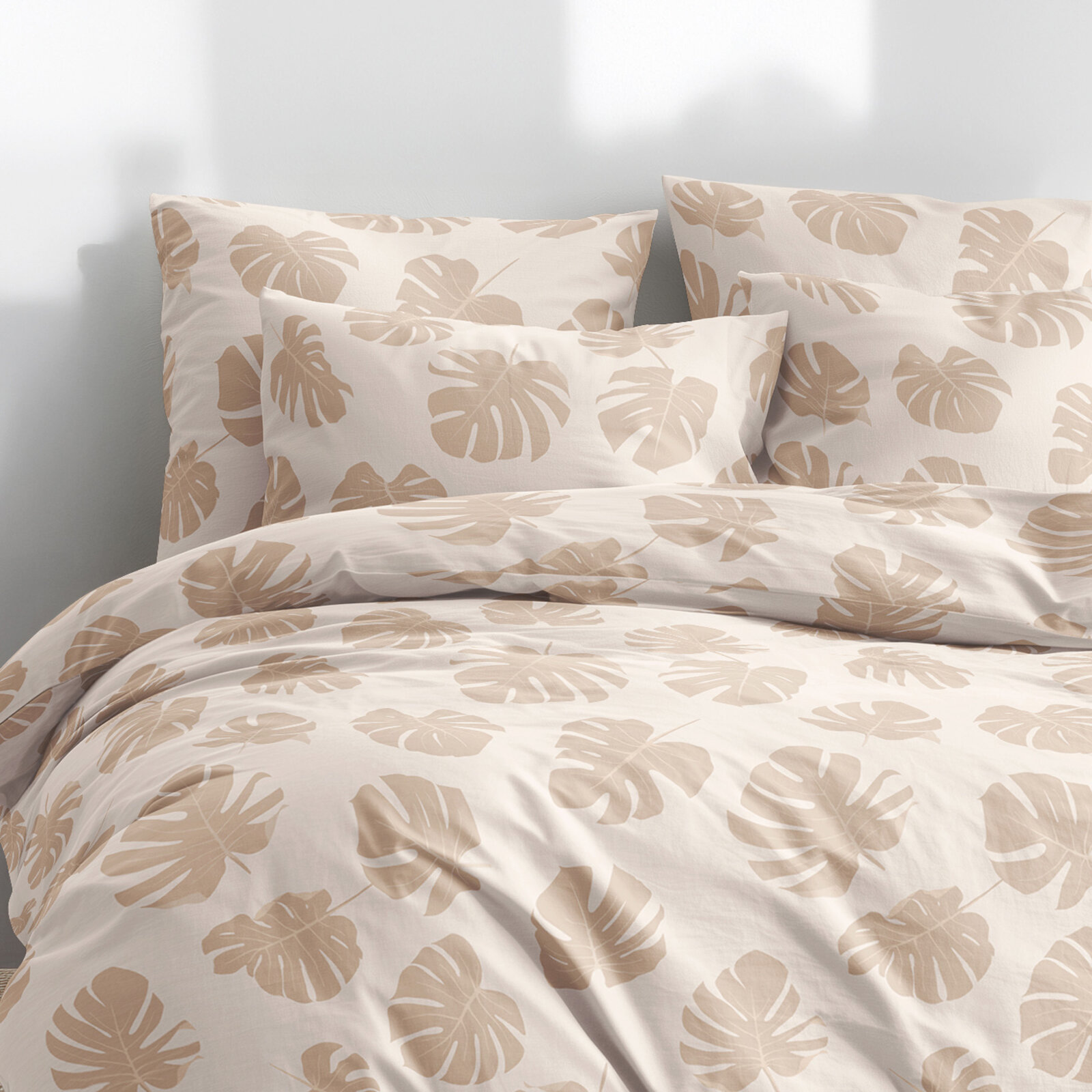 Bettwäsche aus Baumwolle - Tropische Blätter auf Beige