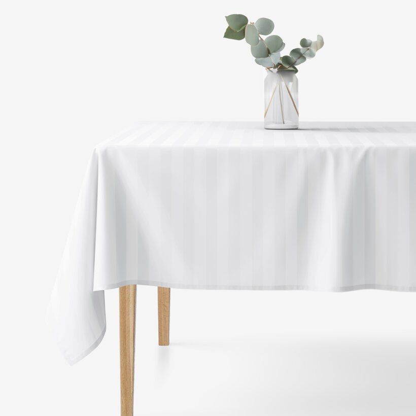 Festliche eckige Damast-Tischdecke - weiße Streifen mit Satin-Glanz