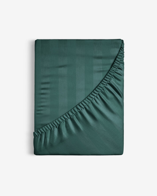 Spannbettlaken aus Damask - dunkelgrüne Streifen mit Satin-Glanz