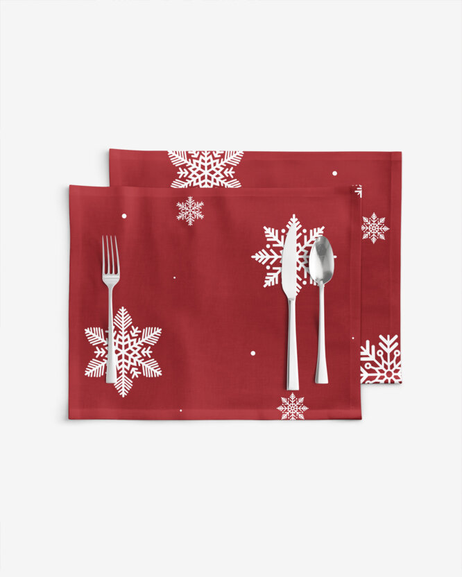 Weihnachtliches Tischset 100% Baumwolle - Schneeflocken auf Rot - 2 Stück