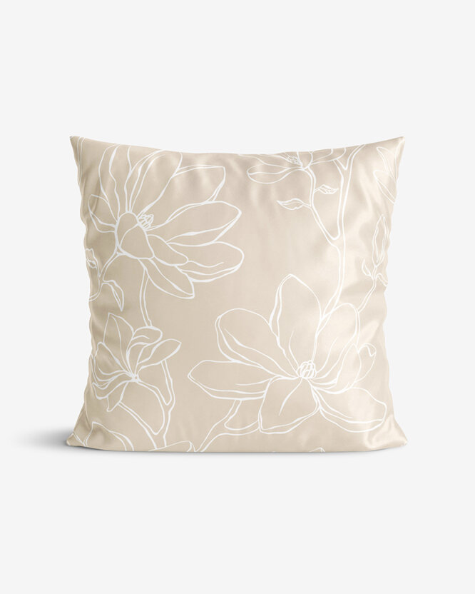 Kissenbezug aus Mako-Satin - Lilien auf Goldbeige