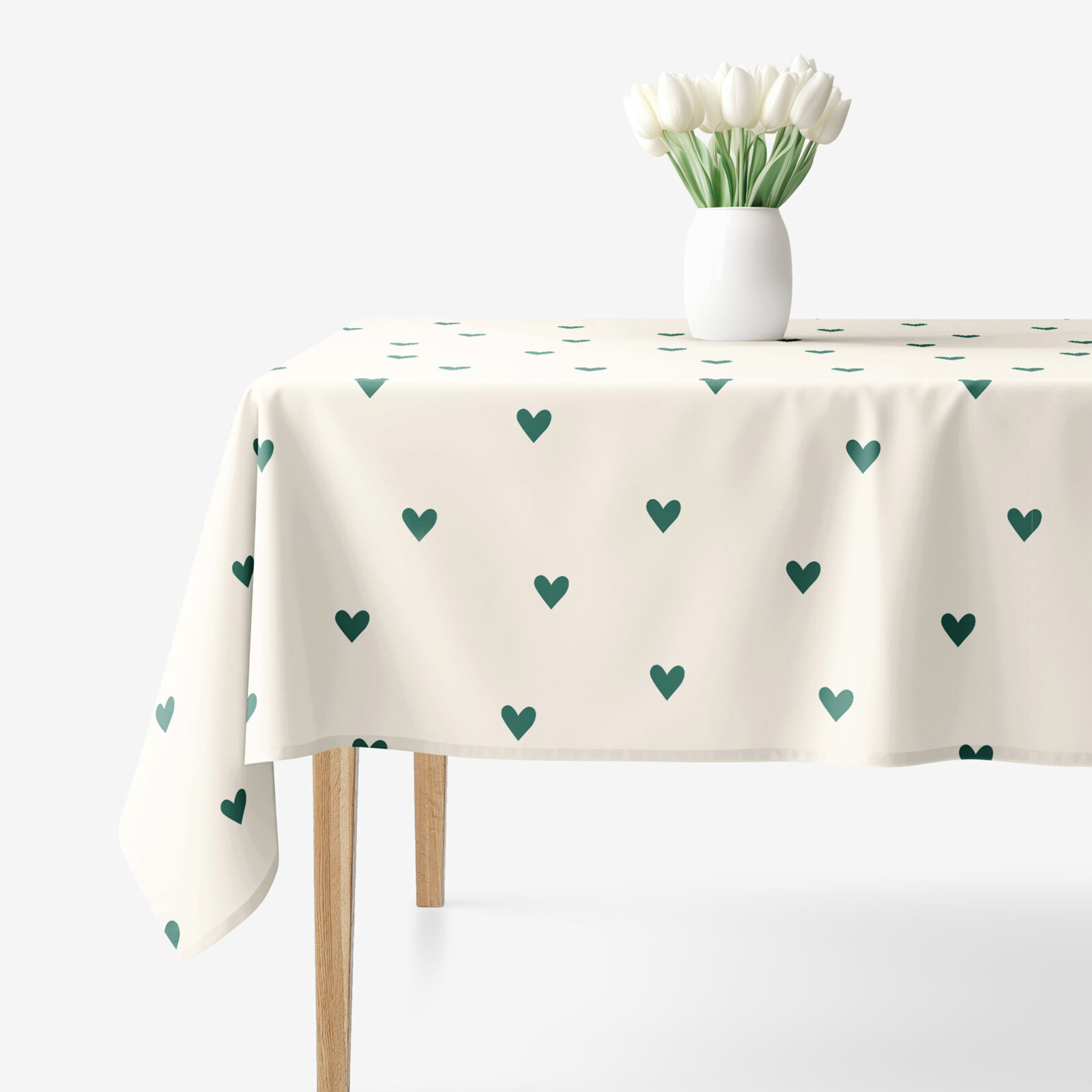 Eckige Tischdecke 100% Baumwolle - Herzchen auf Elfenbein