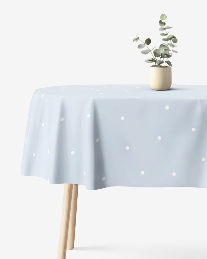 Ovale Tischdecke aus 100% Baumwolle - Pünktchen auf Himmelblau