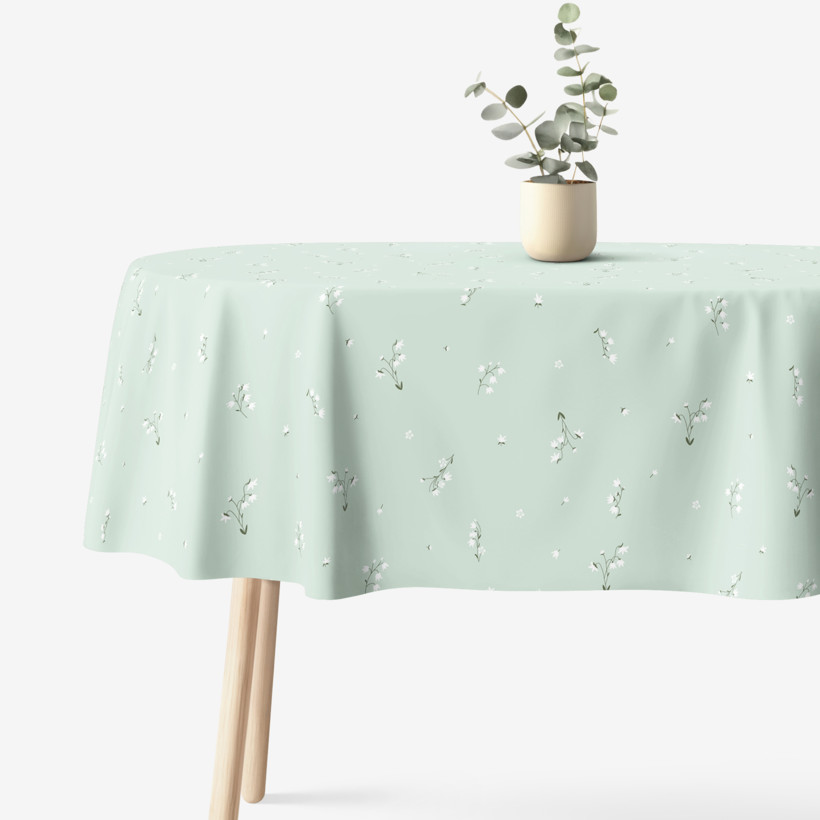 Ovale Tischdecke aus 100% Baumwolle - Maiglöckchen