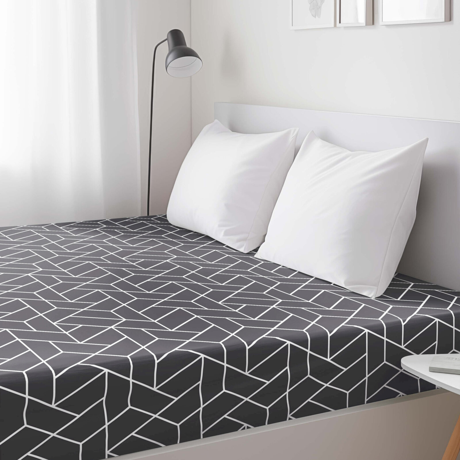 Spannbettlaken aus Baumwolle - Mosaik auf Dunkelgrau