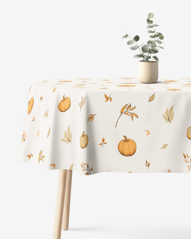 Ovale Tischdecke aus 100% Baumwolle - Herbstkürbisse und Blätter