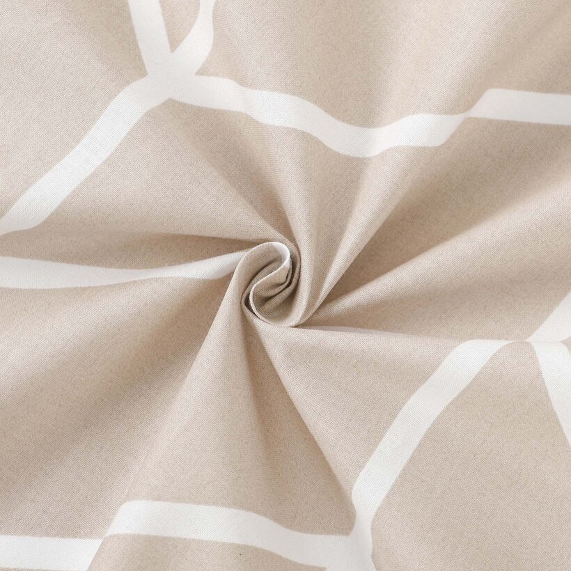 Baumwollstoff - Weißer Zickzack auf Beige