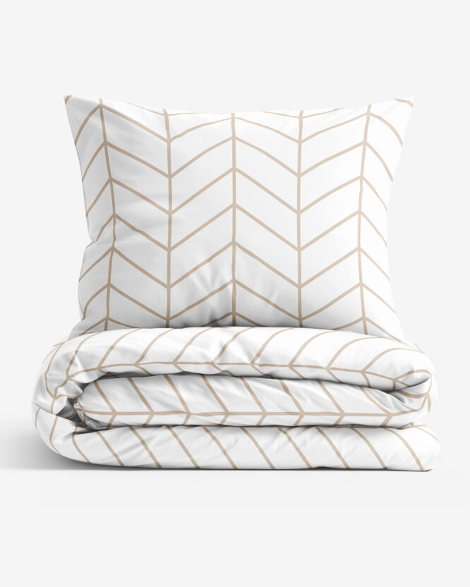 Bettwäsche aus Baumwolle - Beiger Zickzack auf Weiß