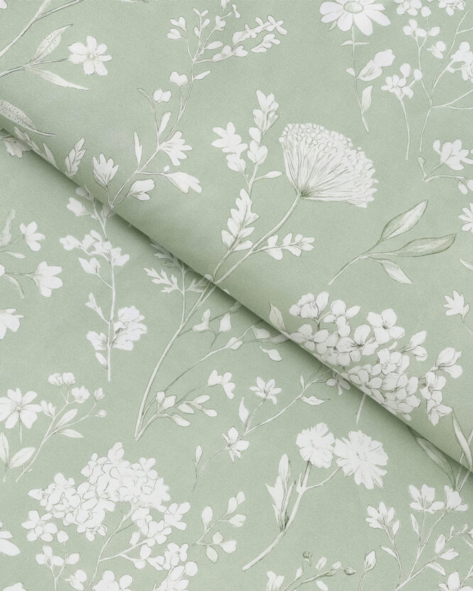 Mako-Satin - Wiesenblumen auf Salbeigrün