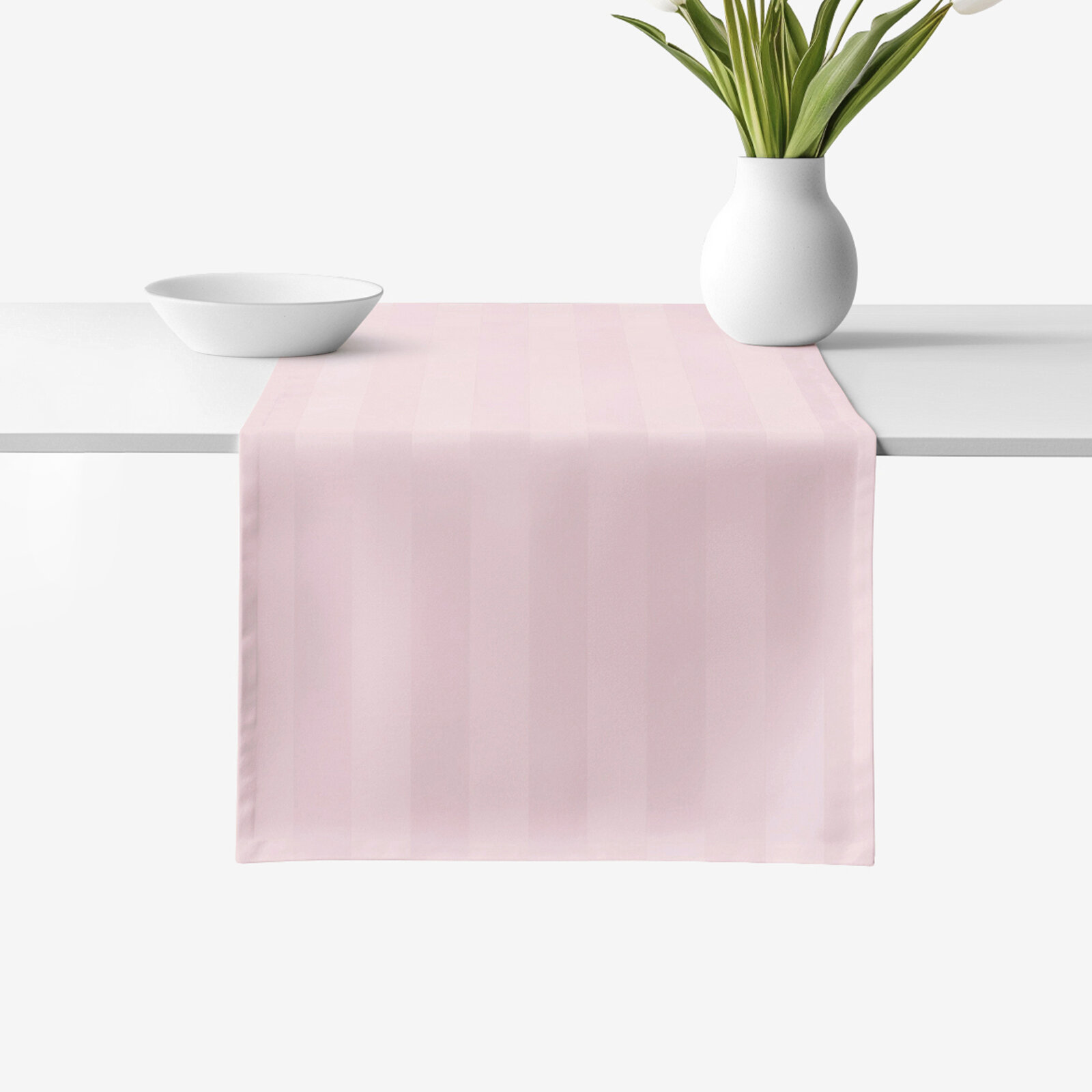 Festliche Damast-Tischläufer - altrosa Streifen mit Satin-Glanz