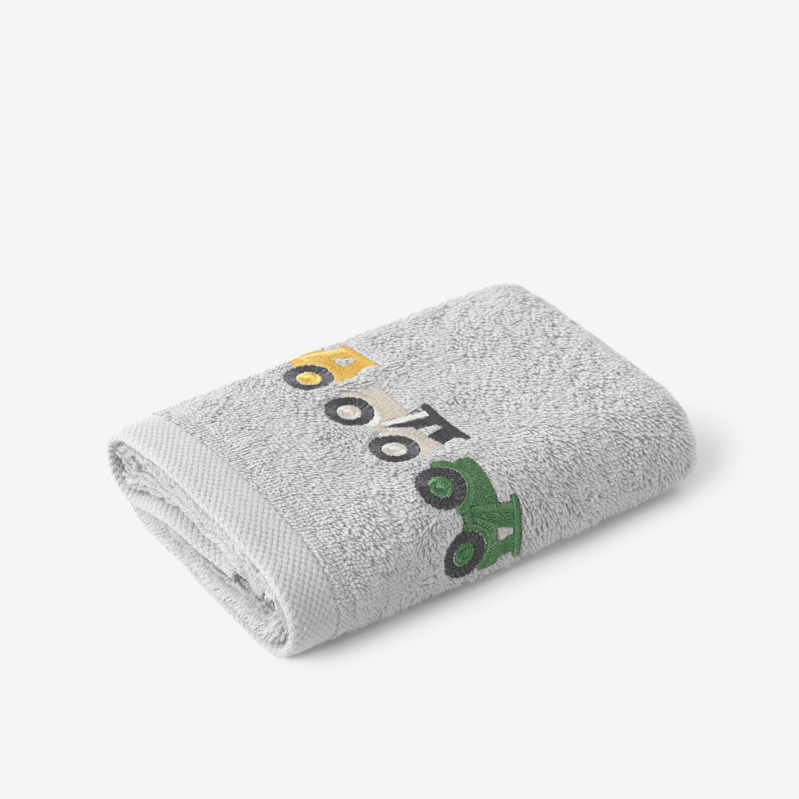 Kinder-Frottierhandtuch - Bunte Traktoren auf Grau