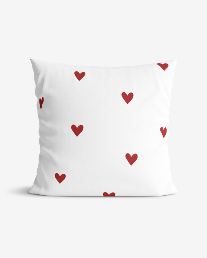 Kissenbezug aus Baumwolle - Rote Herzchen auf Weiß