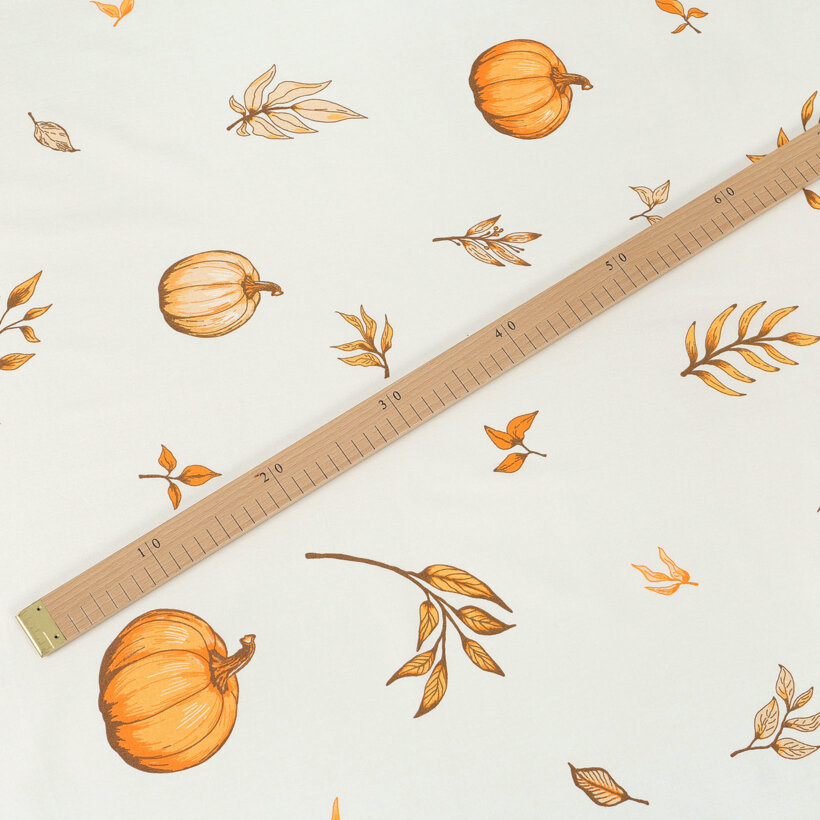 Baumwollstoff - Herbstkürbisse und Blätter